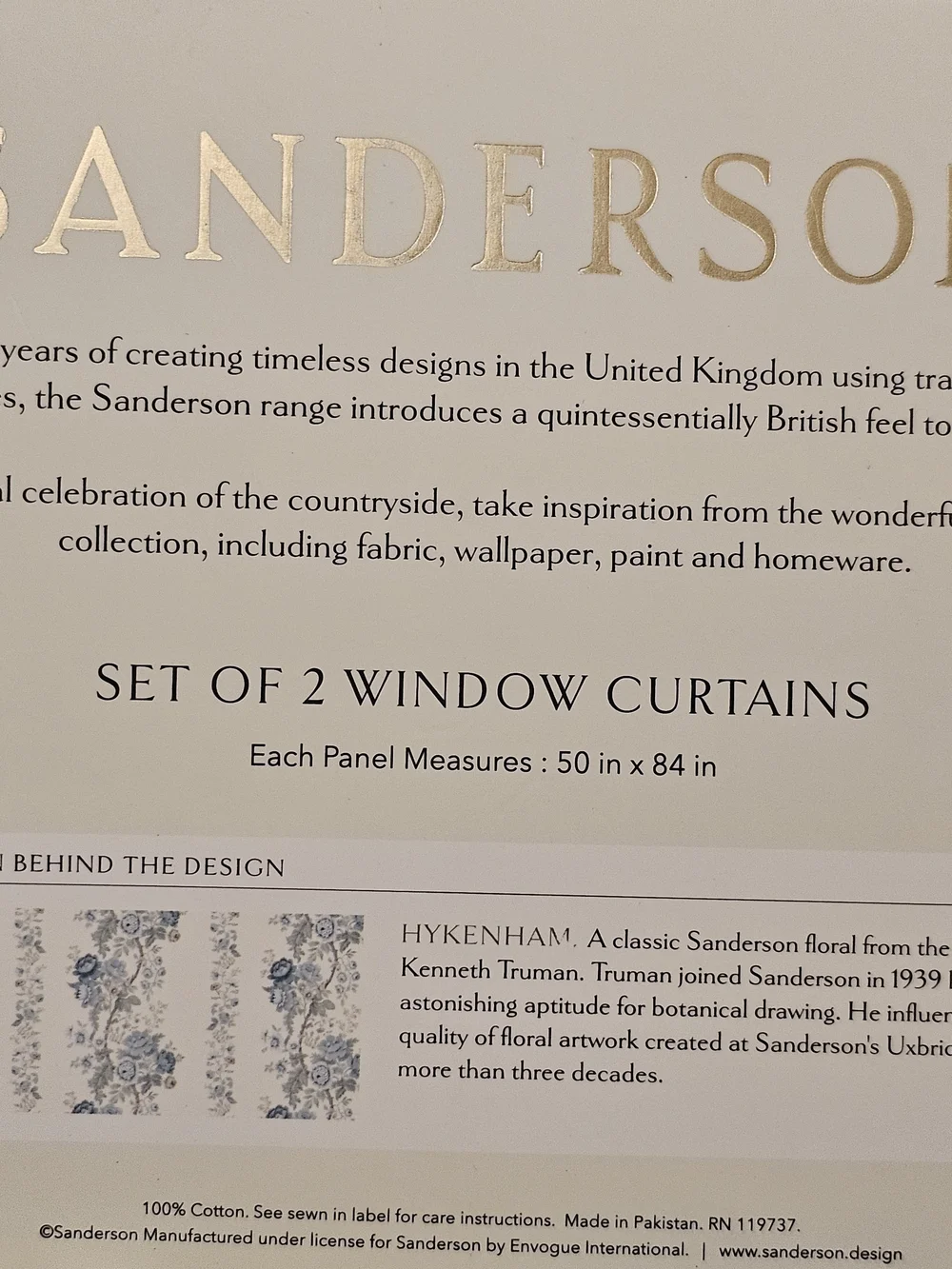 SANDERSON Hykenham Floral Cottage Cotton Curtains 2 Drapes 50